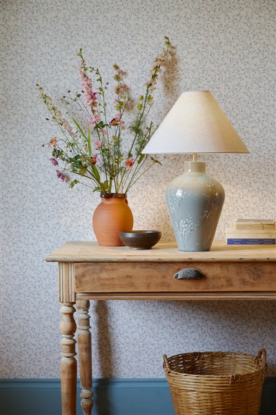 (image for) Laura Ashley Pussywillow Table Lamp Grey Ceramic and Polished Nickel With Shade
